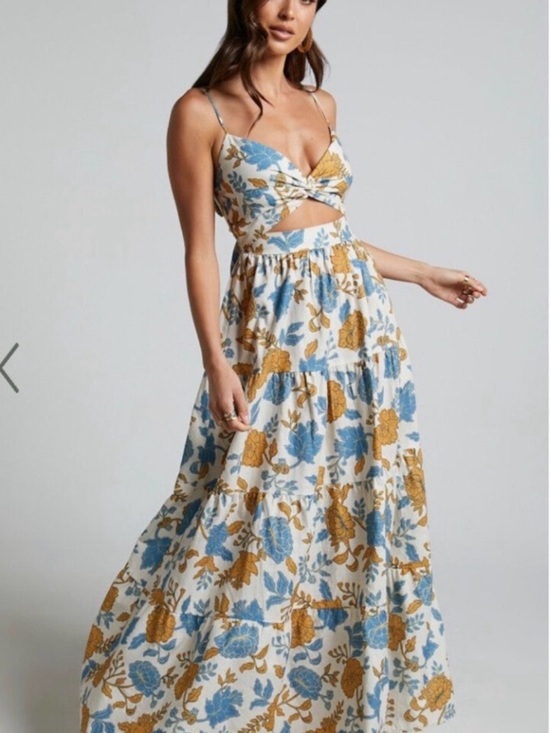Showpo. Dresses & Skirts - Showpo Floral Cutout Maxi Dress in Blue & Mustard on Cream